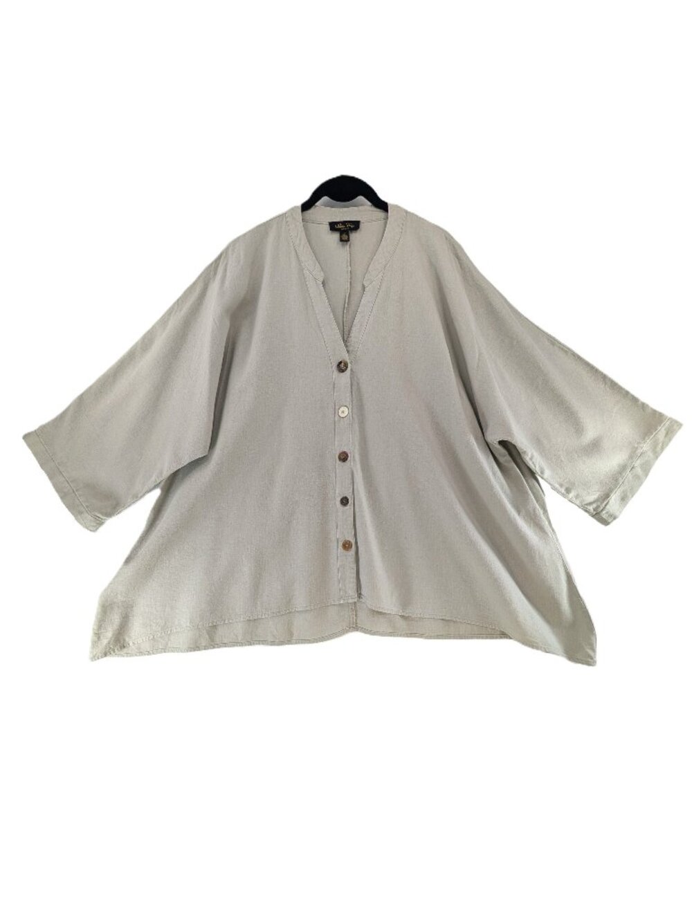 Melissa Paige Top Womens Size 1X Linen Blend Blouse Beige Asymmetric Lagenlook